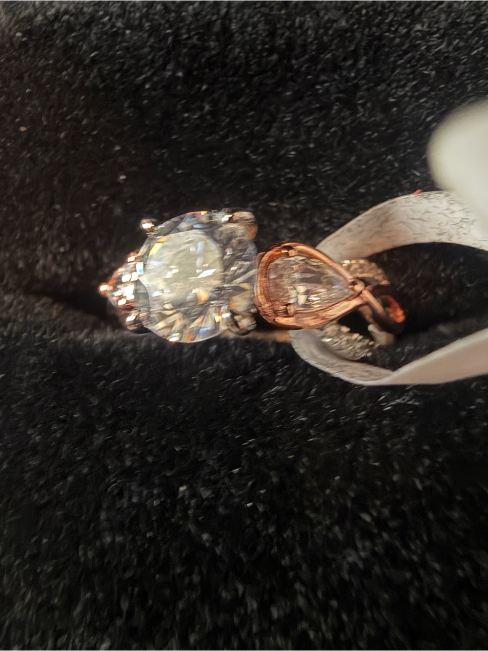 Rose Gold and Silver CZ Tear Drop Accent Ring - Size 6